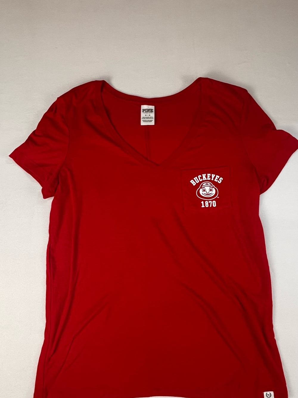 PINK Women's Red Buckeyes V-Neck Pocket Tee
